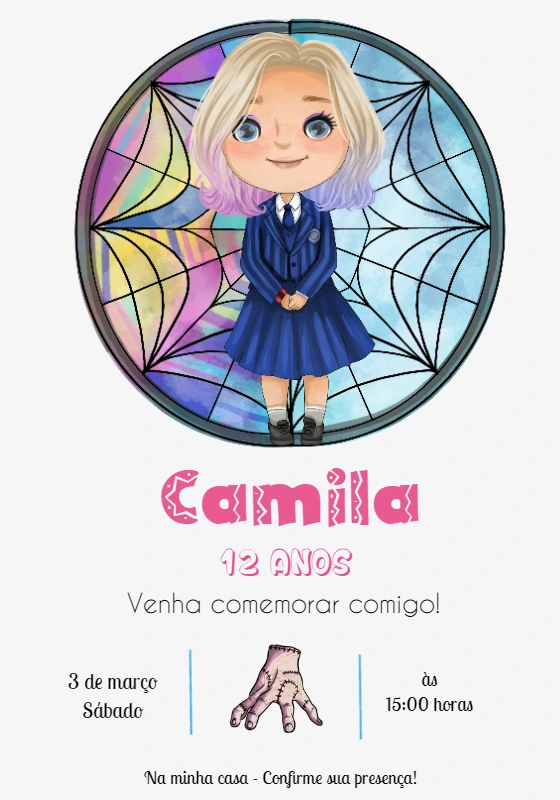 Convite Aniversário Enid Addams para Editar Online