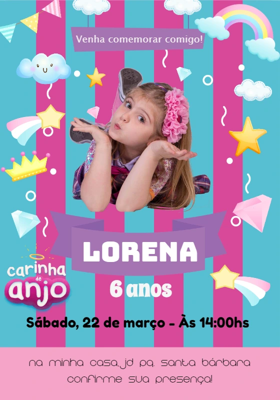 Convite Aniversário Carinha de Anjo com Foto para Editar Online