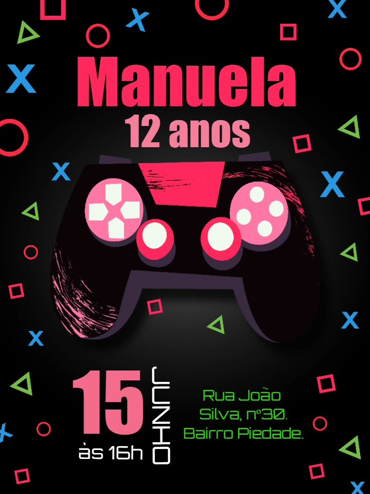 Convite de Aniversário Gamer Menina com Controle para Editar