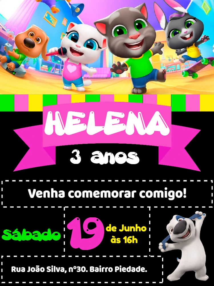 Convite de Aniversário Talking Tom e Amigos para Editar Online