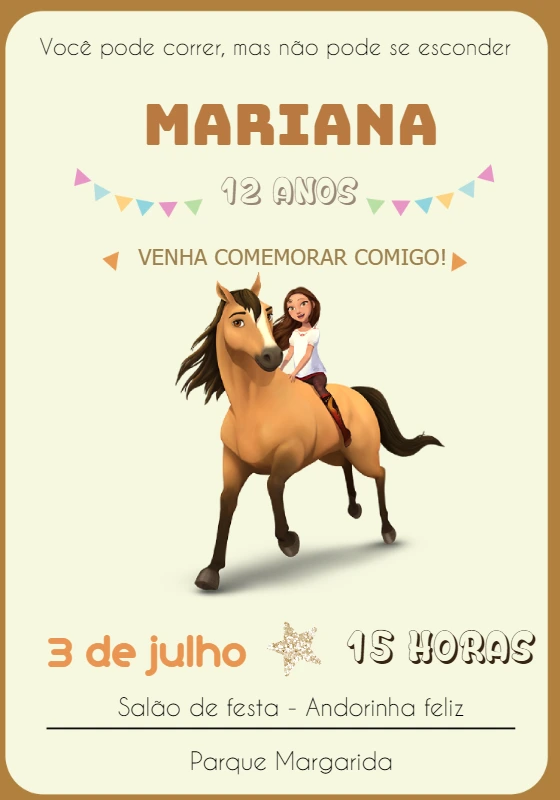Convite de Aniversário Spirit Corcel Indomável para Editar