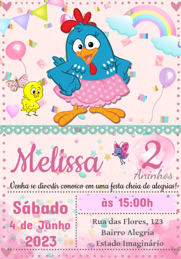 Convite Aniversário Galinha Pintadinha Rosa para Editar Online