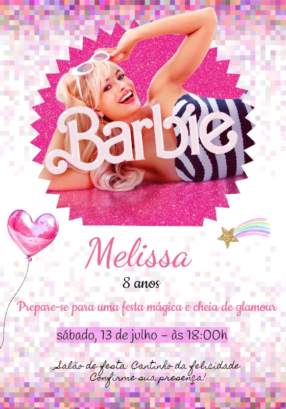 Convite Aniversário Barbie Filme para Editar Online