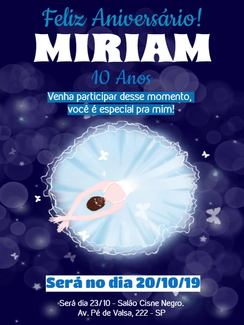 Convite de Aniversário Bailarina para Editar Online