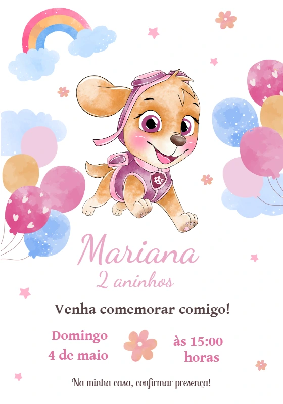 Convite Aniversário Skye Patrulha Canina para Editar Online