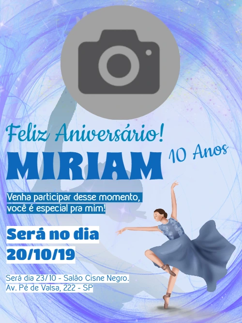 Convite Aniversário Bailarina com Foto para Editar Online