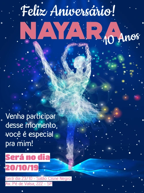 Convite de Aniversário Bailarina Editável Online