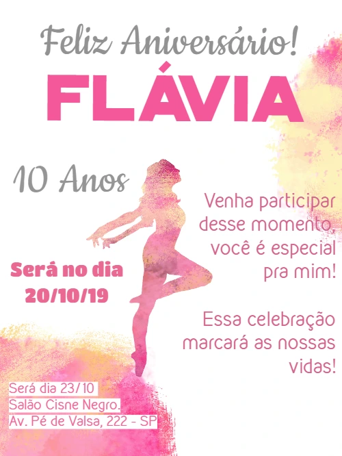 Convite Aniversário Bailarina Rosa para Editar Online