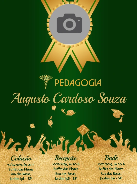 Convite de Formatura Pedagogia com Foto para Editar Online