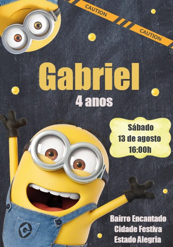 Convite de Aniversário Minions Divertido para Editar Online