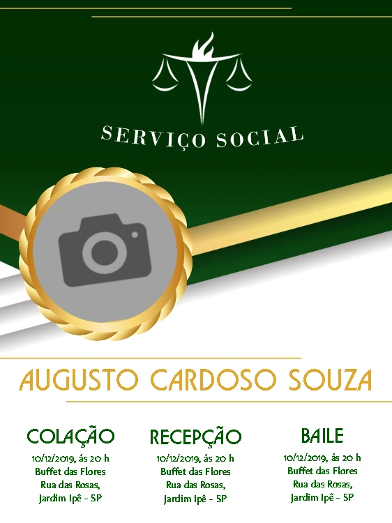 Convite Formatura Serviço Social com Foto para Editar Online