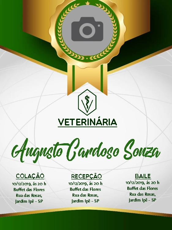 Convite de Formatura Veterinária com Foto para Editar Online