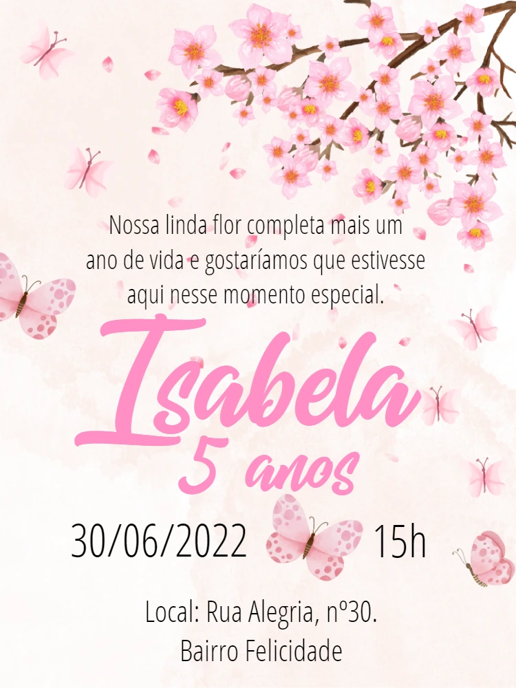 Convite Aniversário Jardim Encantado com Borboletas para Editar