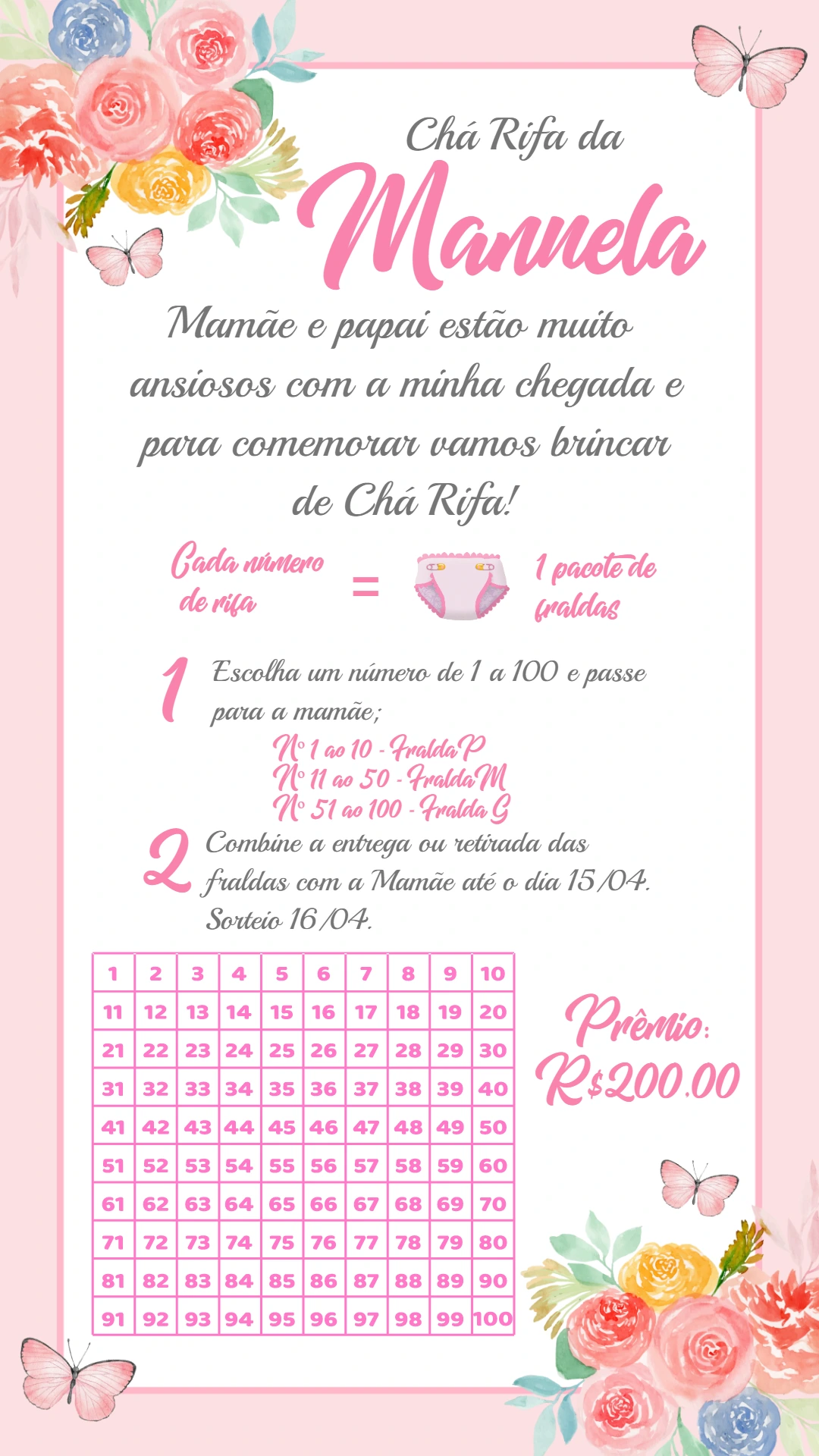 Convite Chá Rifa Jardim das Borboletas para Editar Online