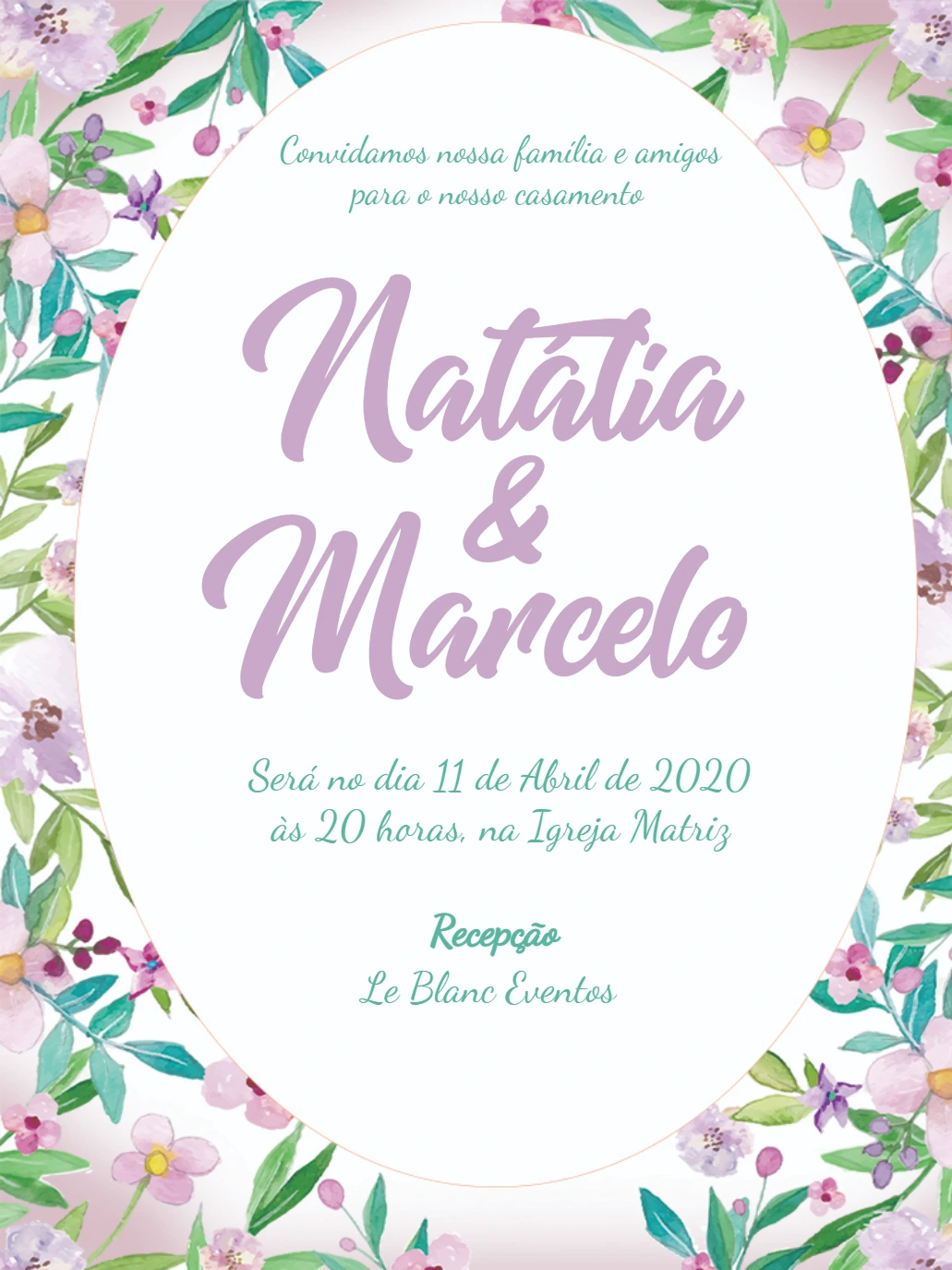 Convite de Casamento Floral Aquarela para Editar Online