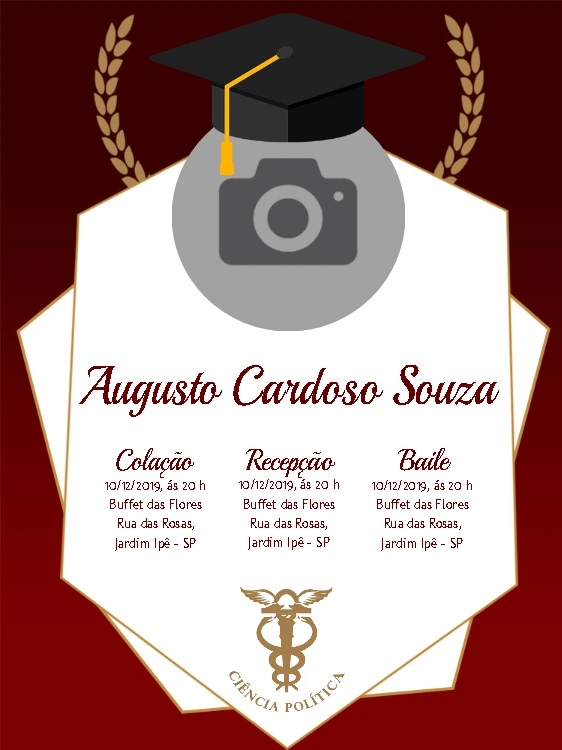 Convite de Formatura Ciências Políticas com Foto para Editar