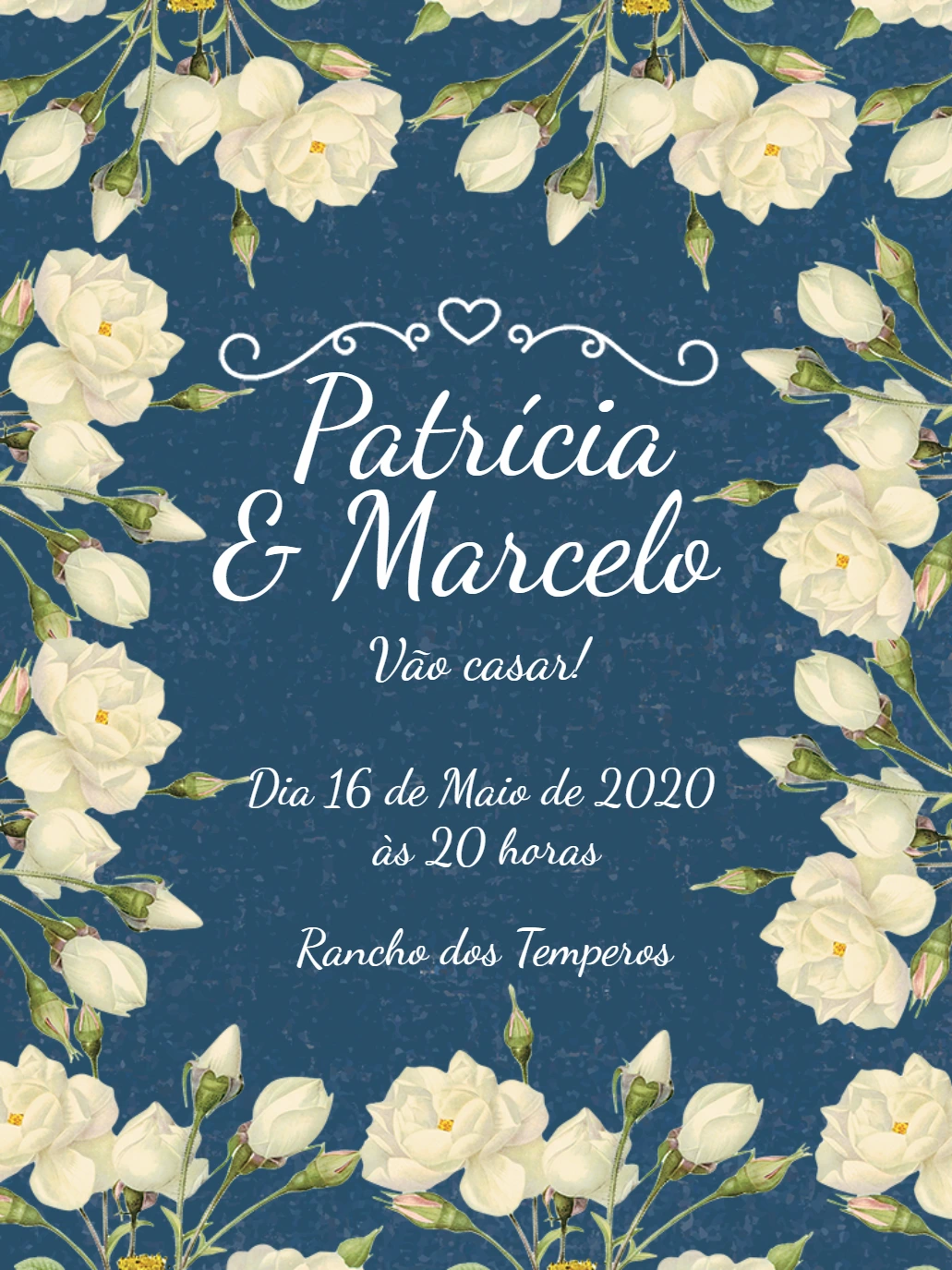 Convite de Casamento Floral com Rosas Brancas para Editar