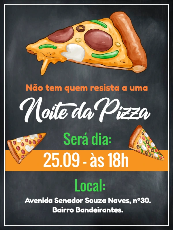 Convite de Aniversário Noite da Pizza Editável Online