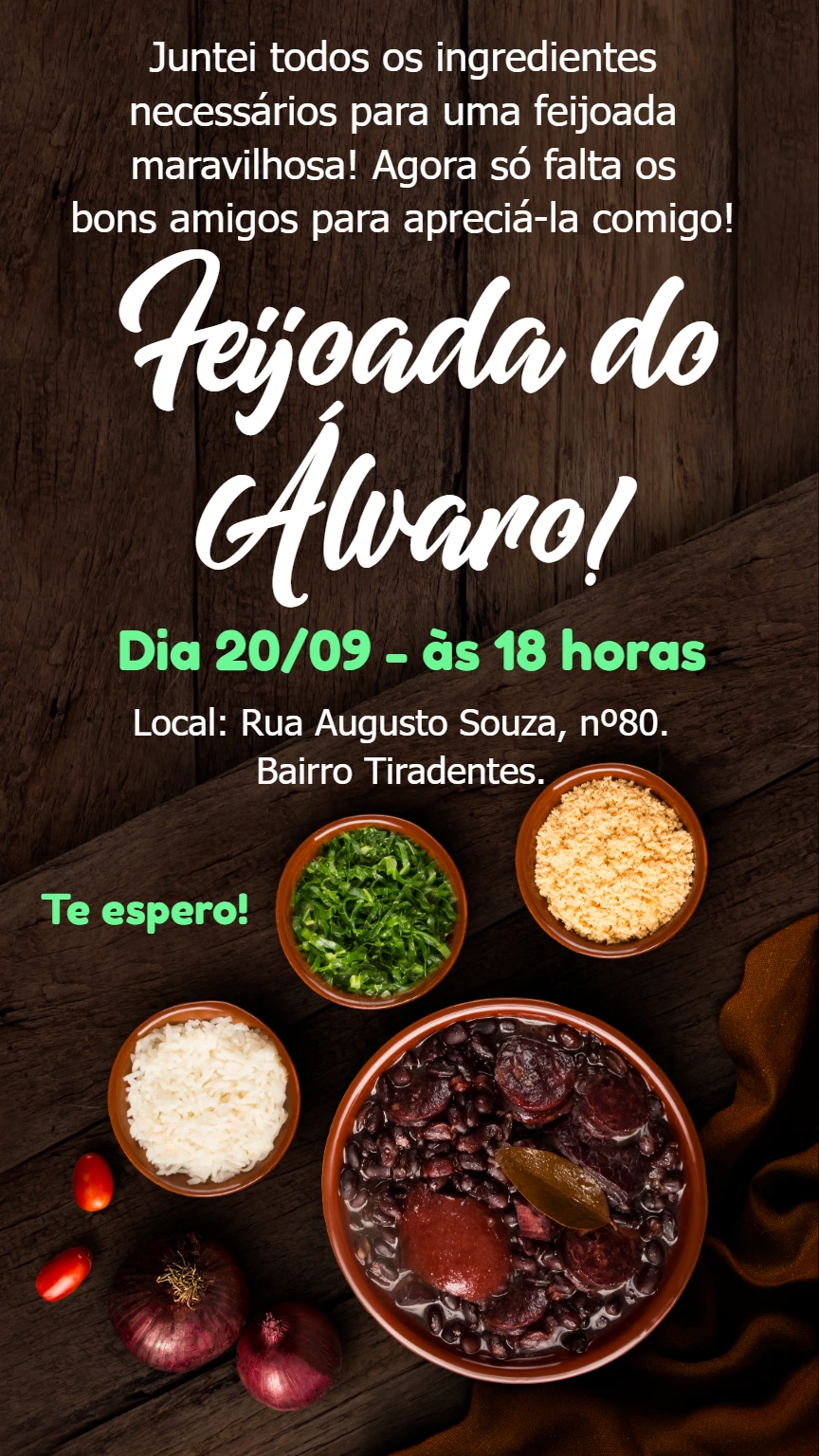 Convite de Aniversário Temático Feijoada para Editar Online