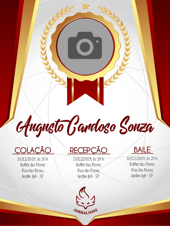 Convite de Formatura Jornalismo com Foto para Editar Online