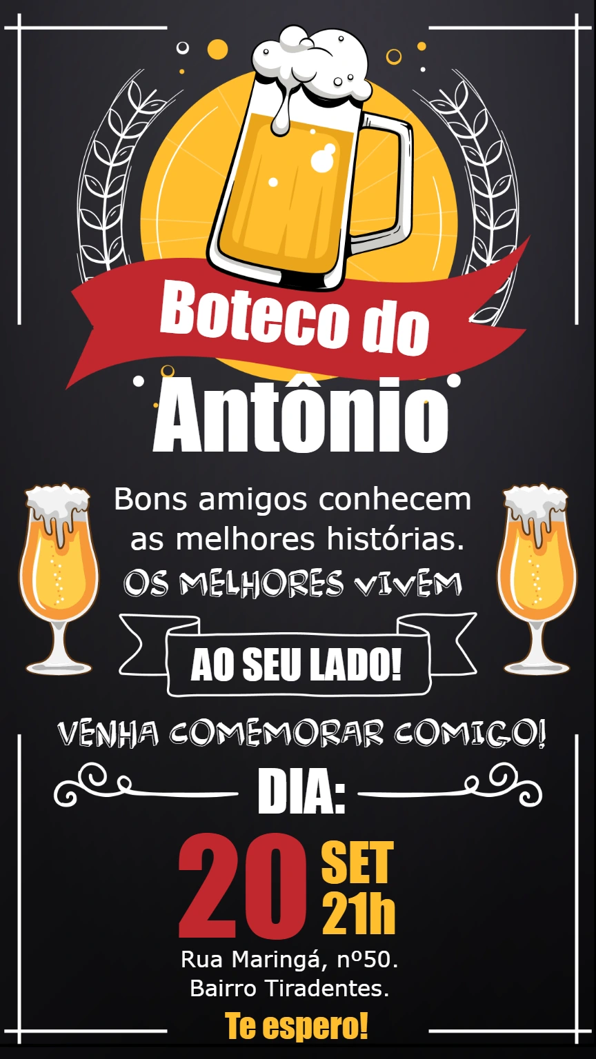 Convite Aniversário Boteco Estilo Chalkboard para Editar