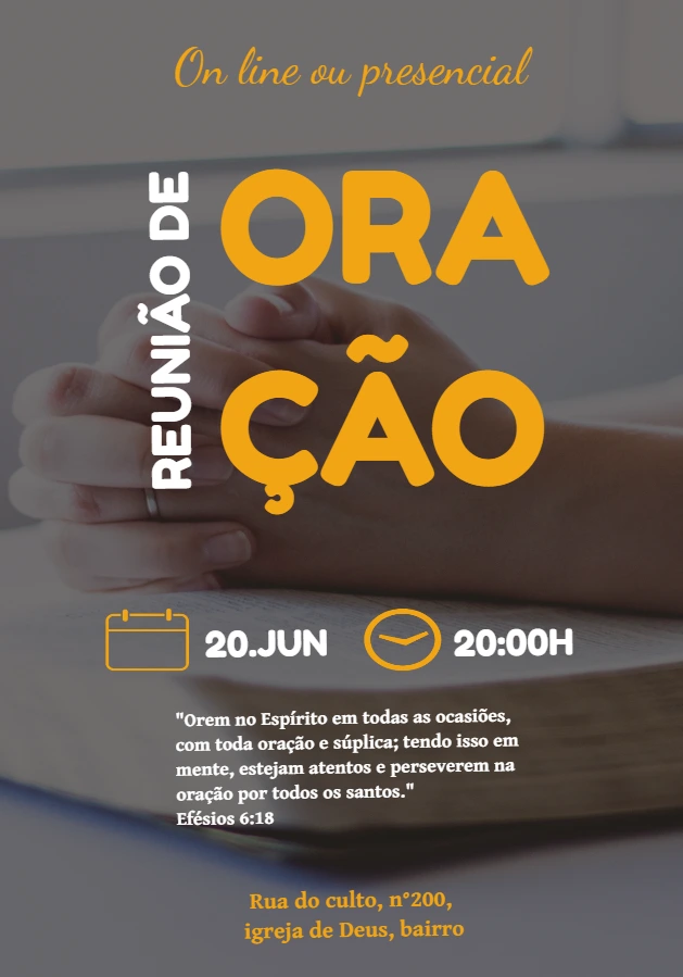 Convite Reunião de Oração com Foto para Editar Online
