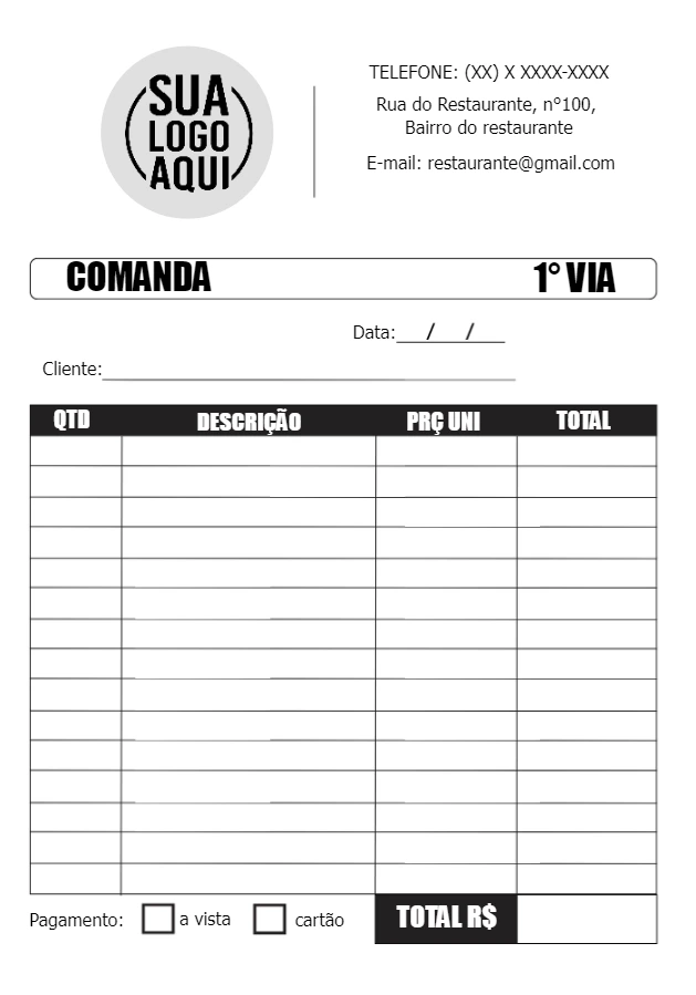 Modelo de Comanda Profissional para Editar Online