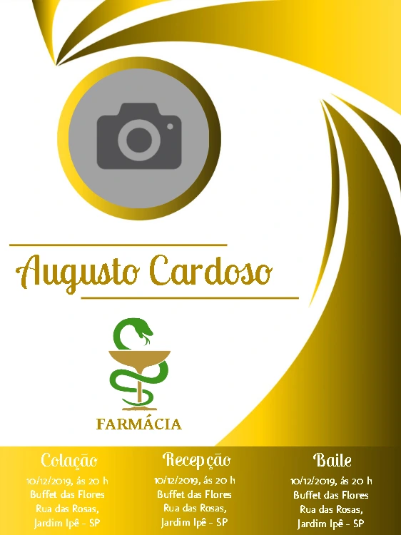 Convite Formatura Farmácia Dourado com Foto para Editar