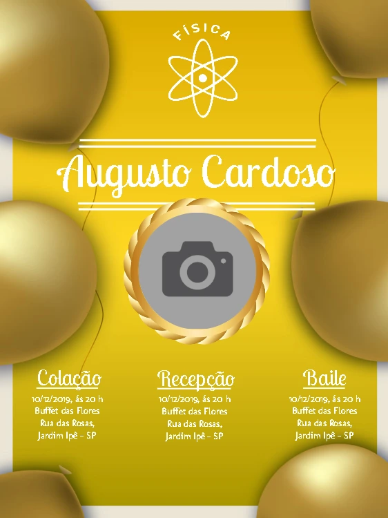 Convite de Formatura Física com Foto para Editar Online