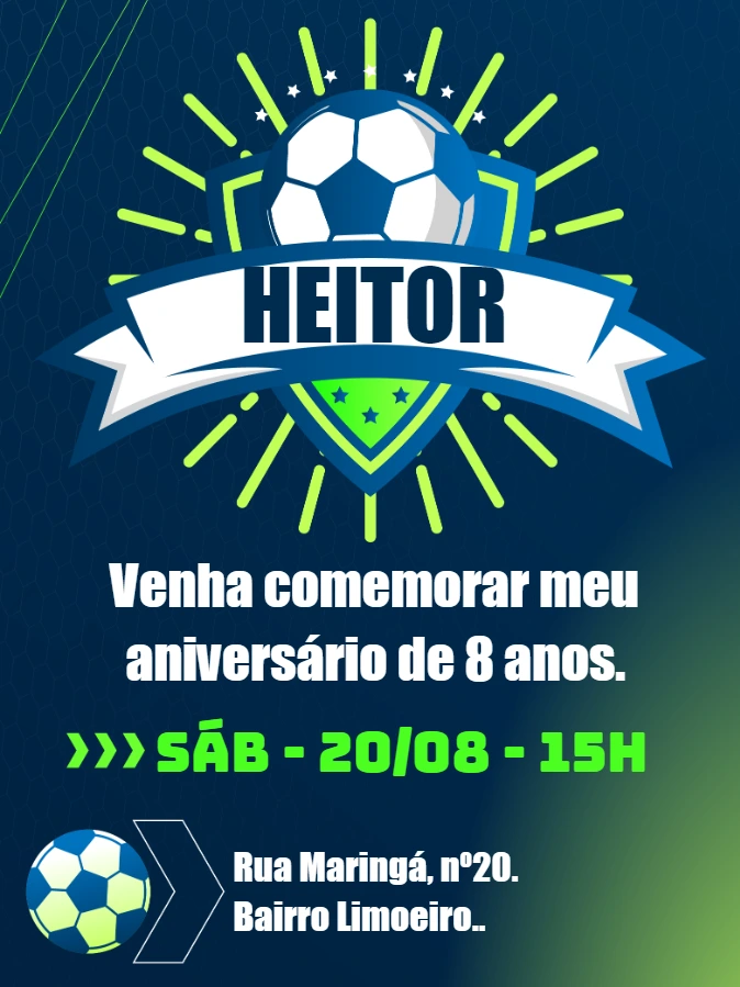 Convite de Aniversário Futebol com Escudo para Editar Online