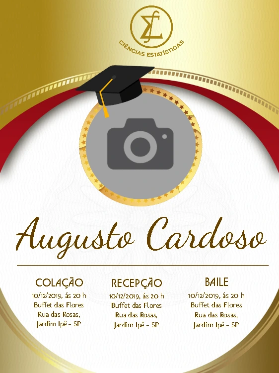 Convite Formatura Ciências Estatísticas com Foto para Editar