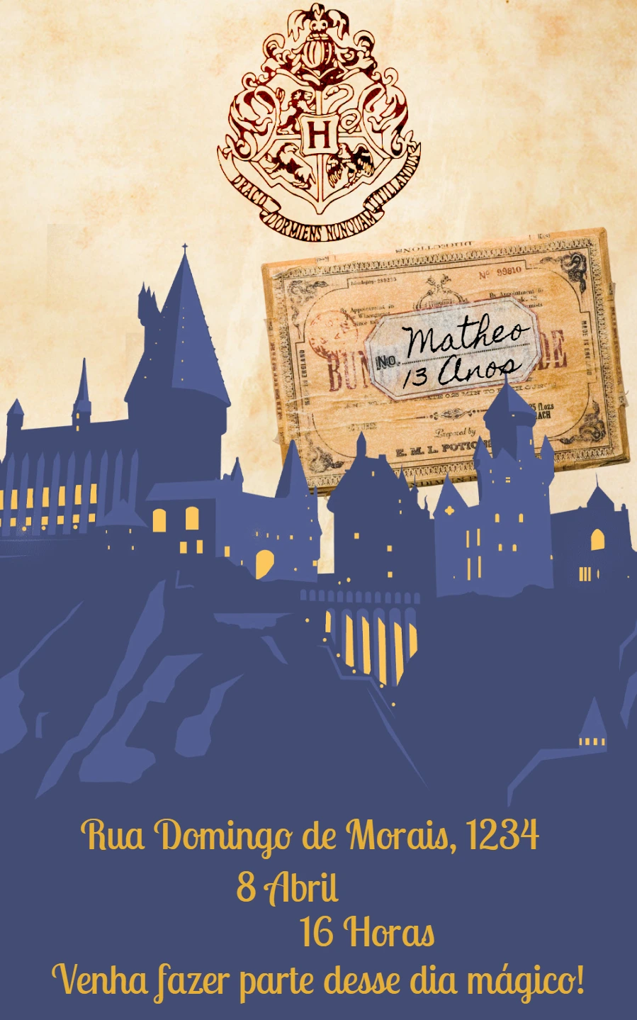 Convite Aniversário Harry Potter Hogwarts Editável Online