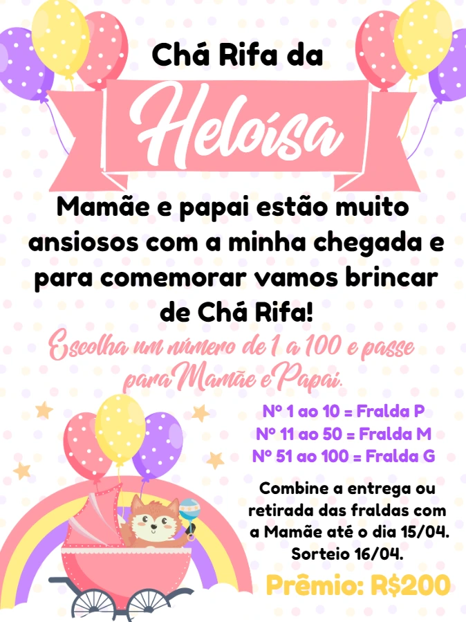 Convite Chá Rifa Raposinha para Editar Online e Imprimir