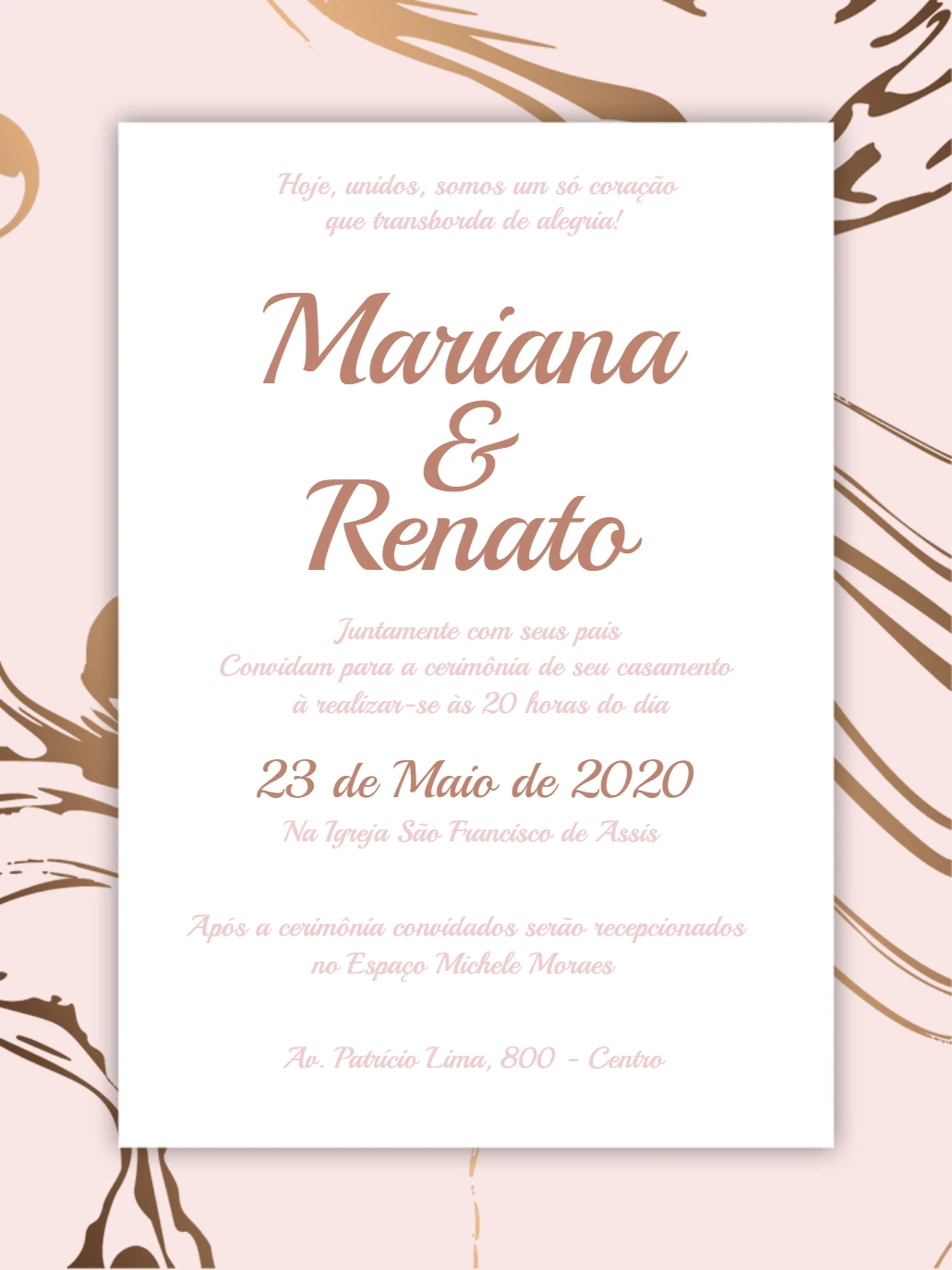 Convite de Casamento Rosê Gold Marmorizado para Editar
