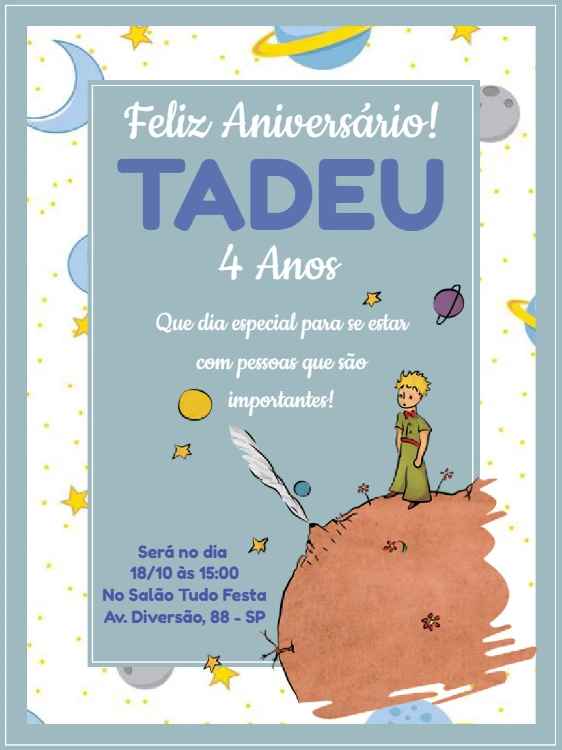 Convite Aniversário Pequeno Príncipe para Editar Online