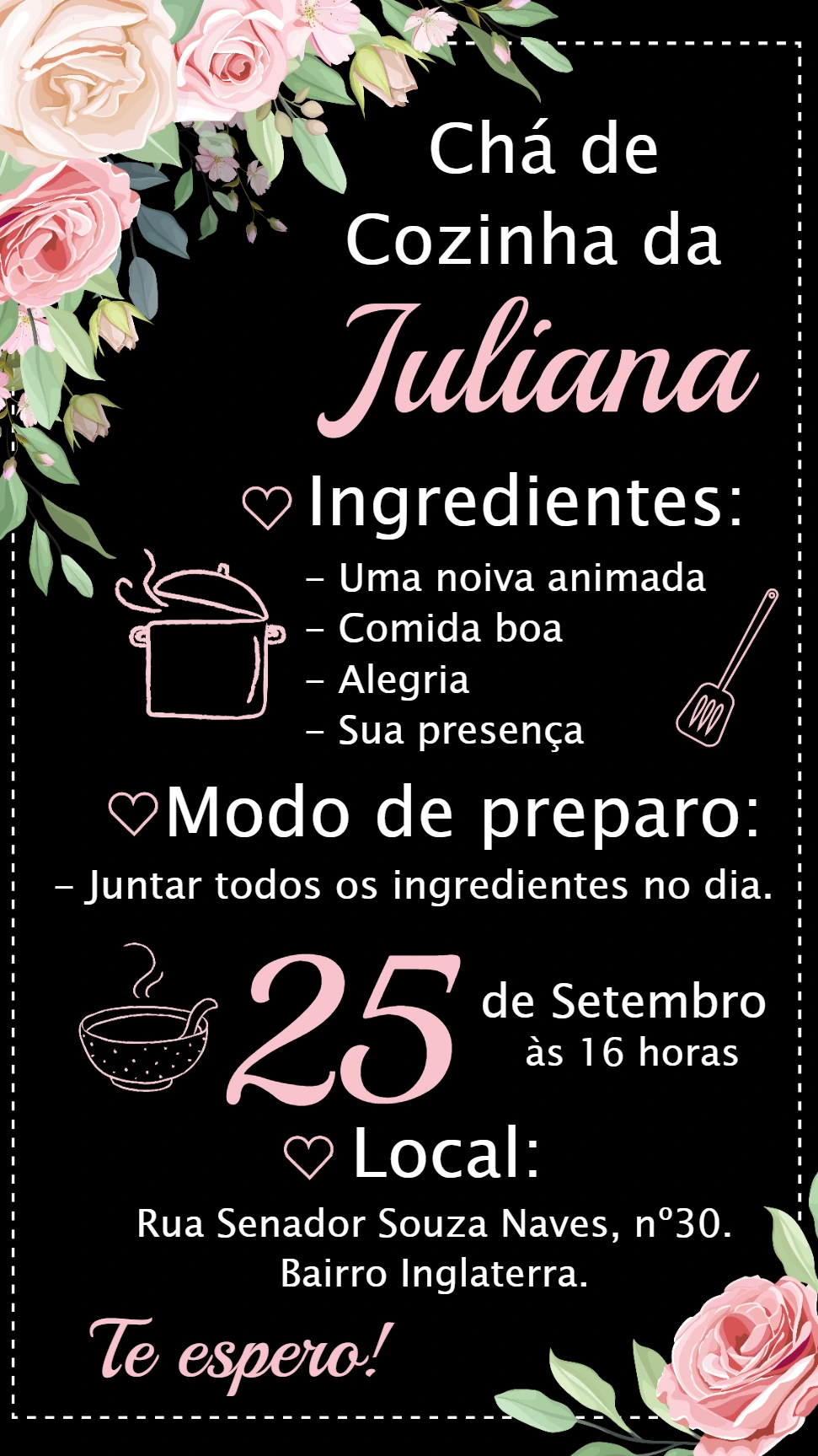 Convite Chá de Cozinha Floral Elegante para Editar Online