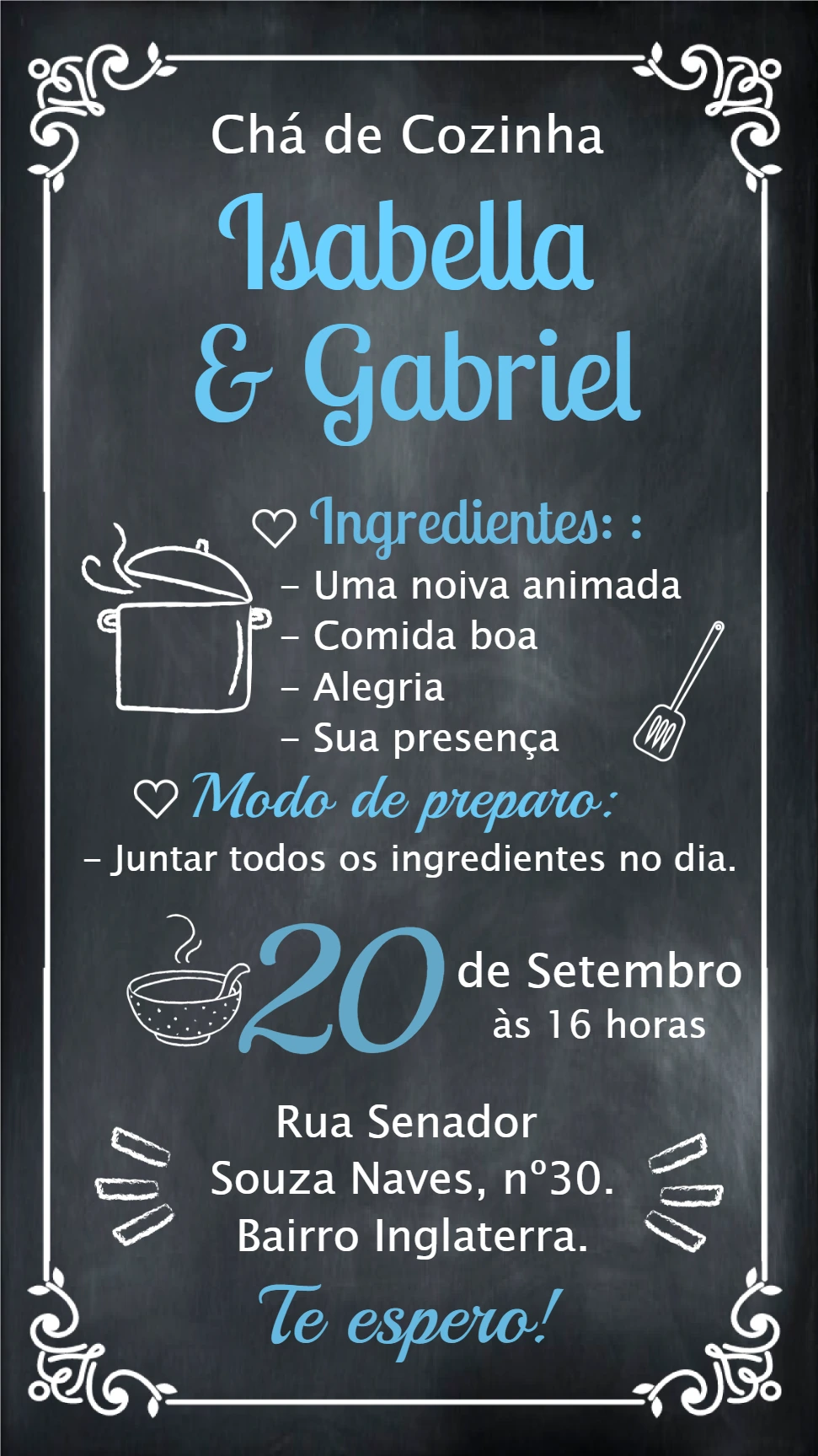 Convite Chá de Cozinha Quadro Negro para Editar Online