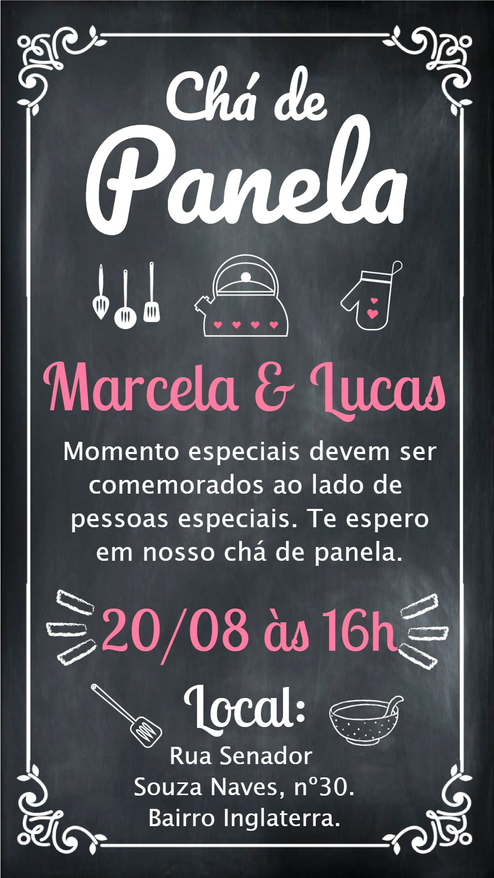 Convite Chá de Panela Estilo Lousa para Editar Online