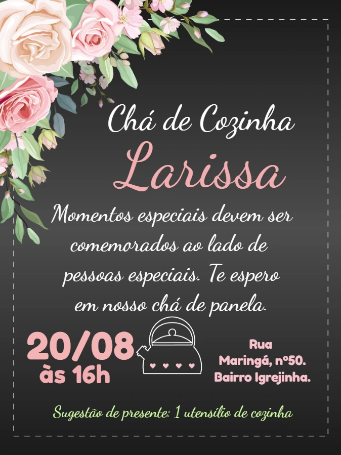 Convite Chá de Cozinha Floral Rústico para Editar Online