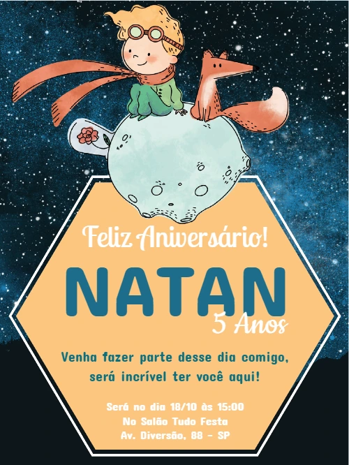 Convite de Aniversário Pequeno Príncipe para Editar Online
