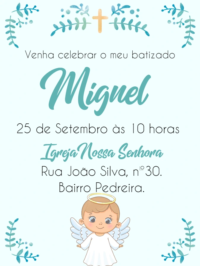 Convite de Batizado Anjinho Delicado para Editar Online