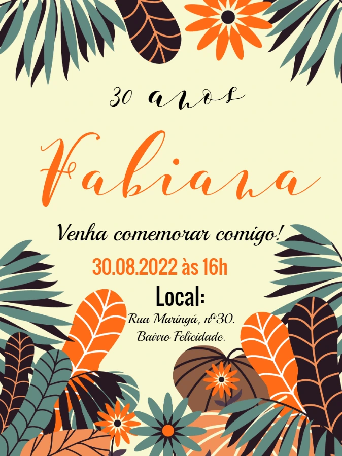 Convite de Aniversário Tropical com Folhagens para Editar Online