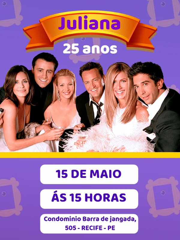 Convite de Aniversário Friends com Personagens para Editar Online