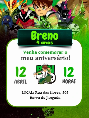 Convite Aniversário Ben 10 com Heróis Alienígenas para Editar