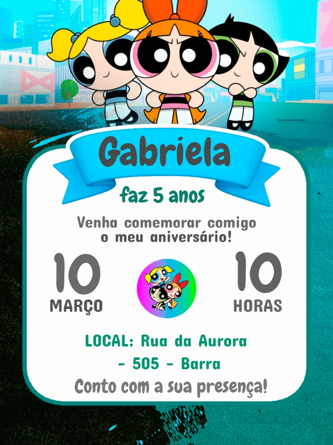 Convite de Aniversário Meninas Super Poderosas para Editar