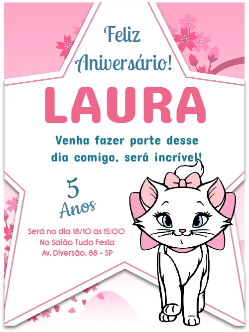Convite de Aniversário da Gata Marie para Editar Online