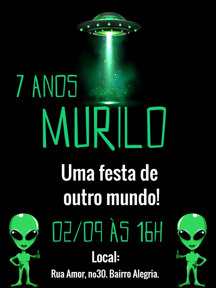Convite de Aniversário Alienígena para Editar Online