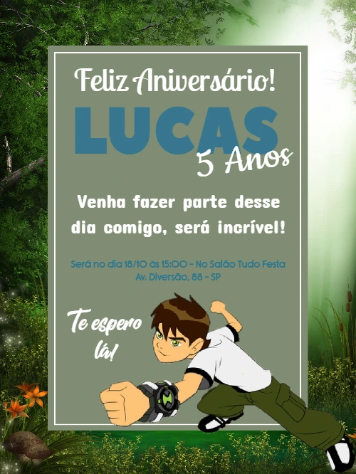 Convite de Aniversário Ben 10 para Editar Online