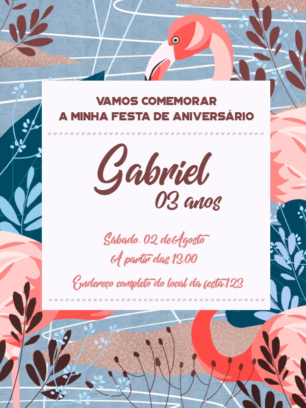 Convite de Aniversário Flamingo Moderno para Editar Online