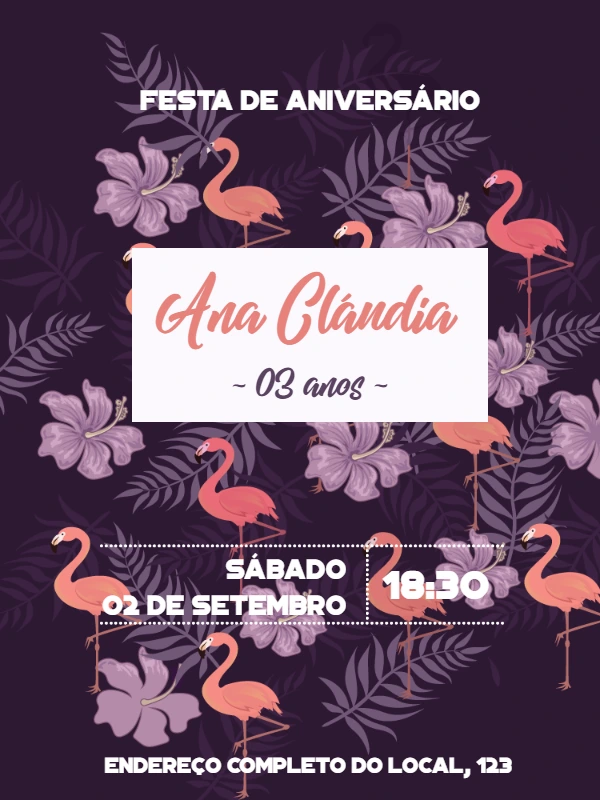 Convite de Aniversário Flamingo Tropical para Editar Online